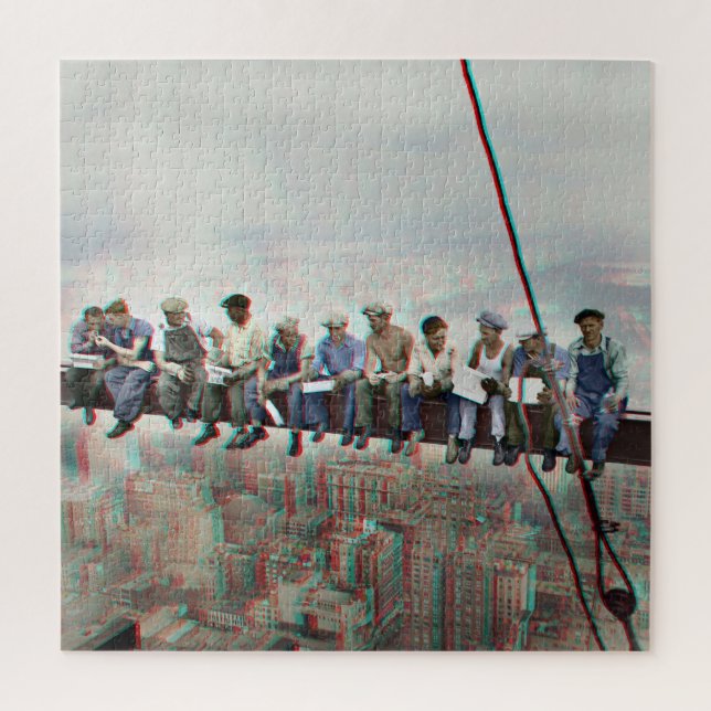 Puzzle Anaglyph 3D Photo- Lunch atop Skyscraper New York (Vertical)