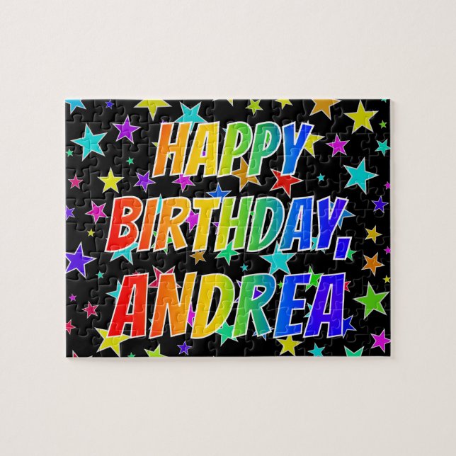 Puzzle "ANDREA" Prénom, Amusant "HEUREUX ANNIVERSAIRE" (Horizontal)
