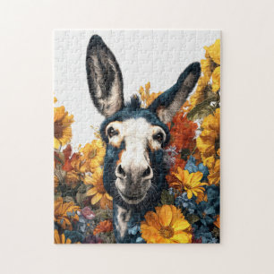 Puzzle Âne souriant dans le jardin Fleur sauvage