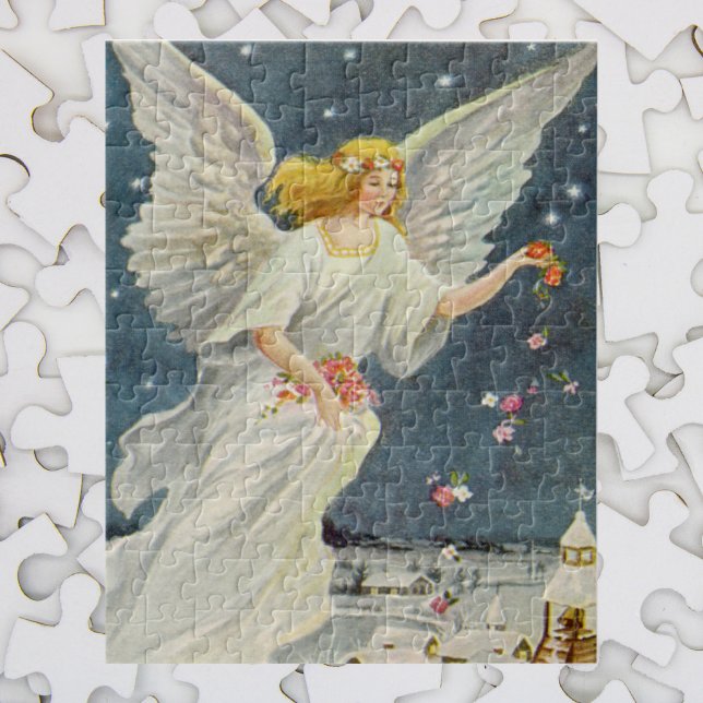 Puzzle Ange victorien de Noël Vintage avec étoiles Rose (Créateur téléchargé)