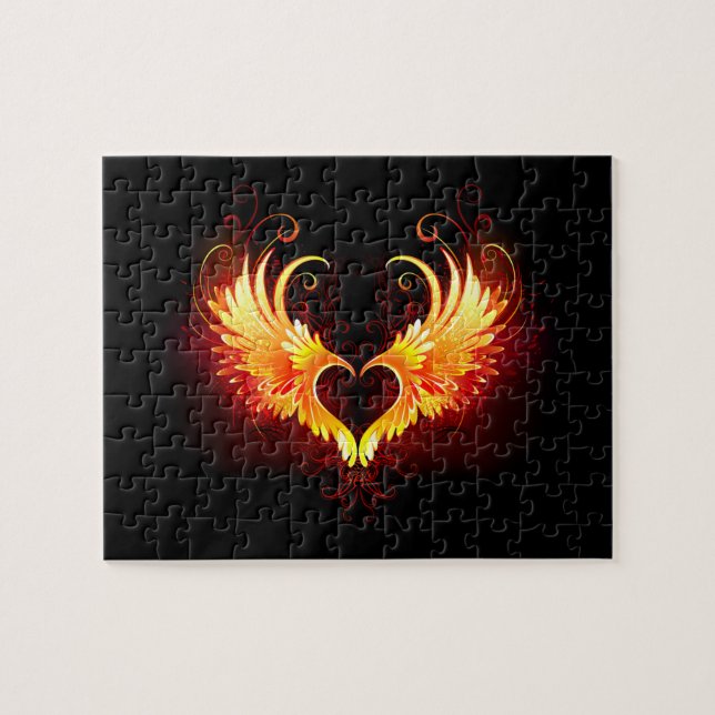Puzzle Angel Fire Heart with Wings (Horizontal)