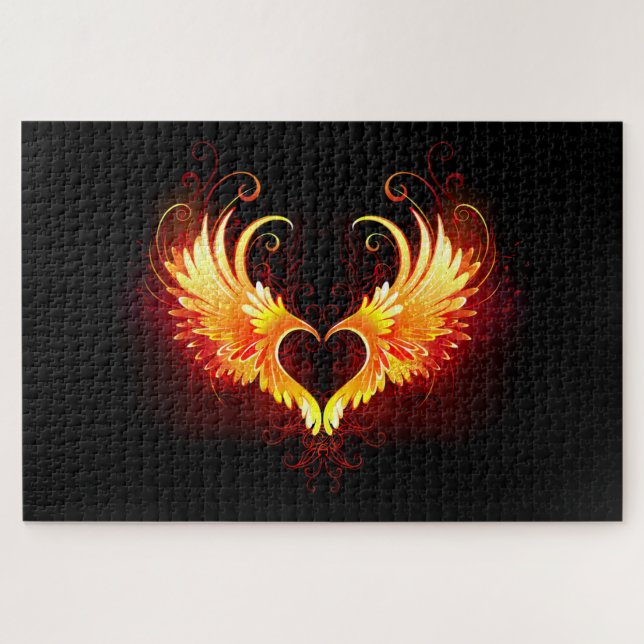 Puzzle Angel Fire Heart with Wings (Horizontal)