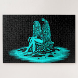 Puzzle Angel, perdu dans la pensée, noir et vert Design