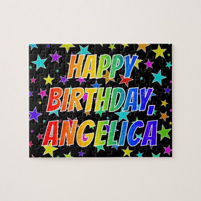 Puzzle "ANGELICA" Prénom, Amusant "HEUREUX ANNIVERSAIRE" (Horizontal)