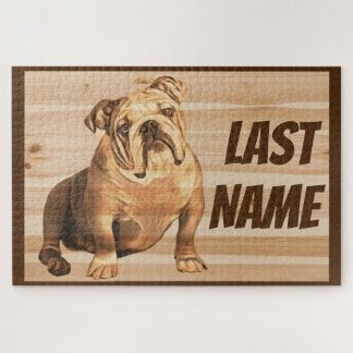 Puzzle anglais Bulldog Chien bois rustique