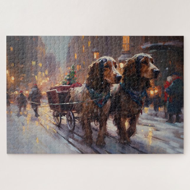 Puzzle Anglais Cocker Spaniel Noël Festin Saison (Horizontal)