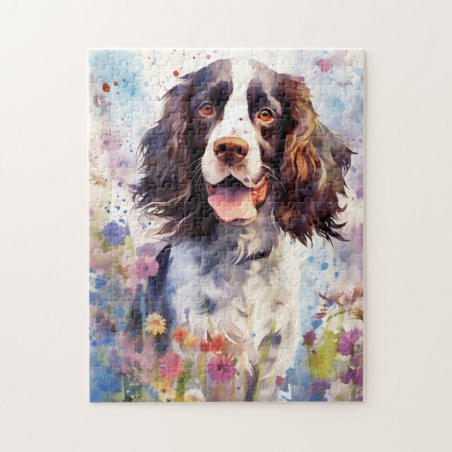 Puzzle Anglais Springer espagnol couleur aquarelle artwo (Vertical)