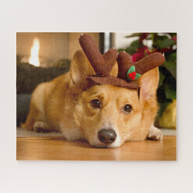 Puzzle Animaux de bébés cutest | Corgi Christmas Reindeer (Horizontal)