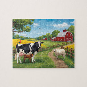 Puzzle Animaux de ferme heureux grange rouge scène rurale