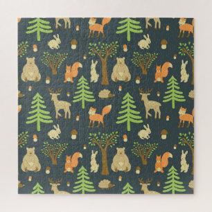 Puzzle Animaux de forêt vintages, Motif pour enfants.