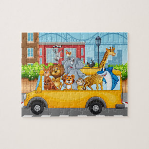 Puzzle Animaux sauvages dans le bus scolaire