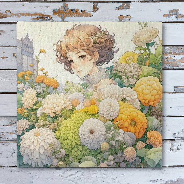 Puzzle Anime Girl in Yellow Flowers (Créateur téléchargé)