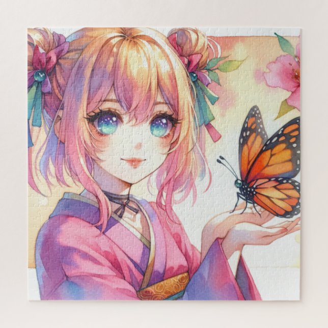 Puzzle Anime Girl tenant un papillon (Vertical)