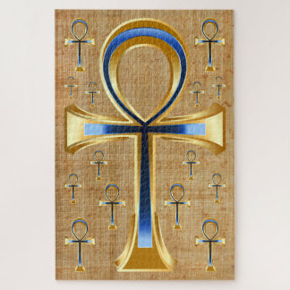 Puzzle Ankh égyptien - Design or et bleu