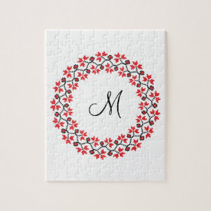 Puzzle Anneau de fleur rouge Monogramme personnalisé init