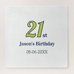 Puzzle anniversaire 21 ans nom lettre gras jaune bleu ver