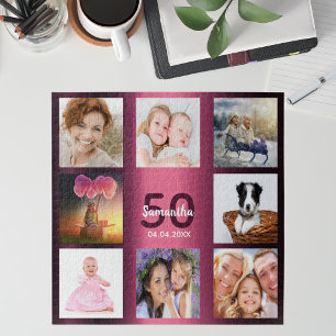 Puzzle Anniversaire 50 photo collage femme violet