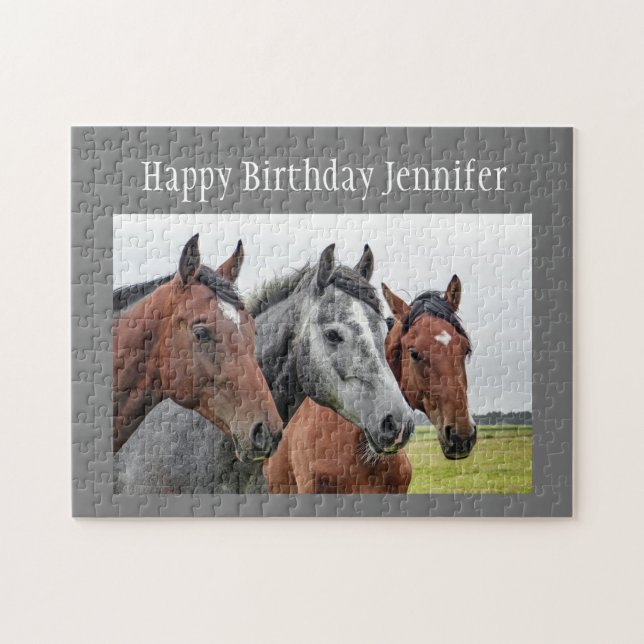 Puzzle Anniversaire Nom personnalisé Chevaux Chevaux Chev (Horizontal)