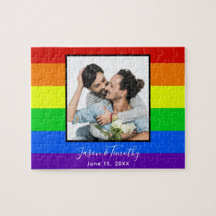 Puzzle Anniversaire photo en couple LGBTQ avec arc-en-cie