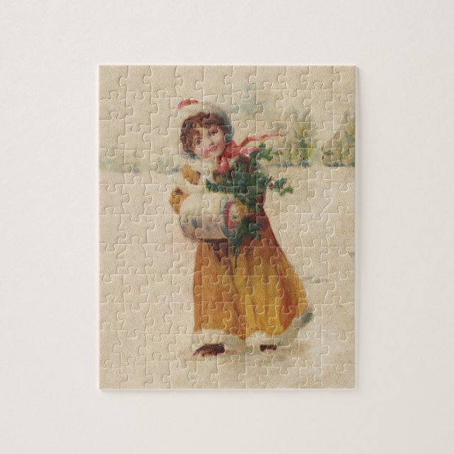 Puzzle Antique Fille de Noël Enfant d'hiver (Vertical)