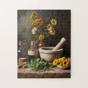 Puzzle Apothécaire rustique Vie morte avec herbes et fleu