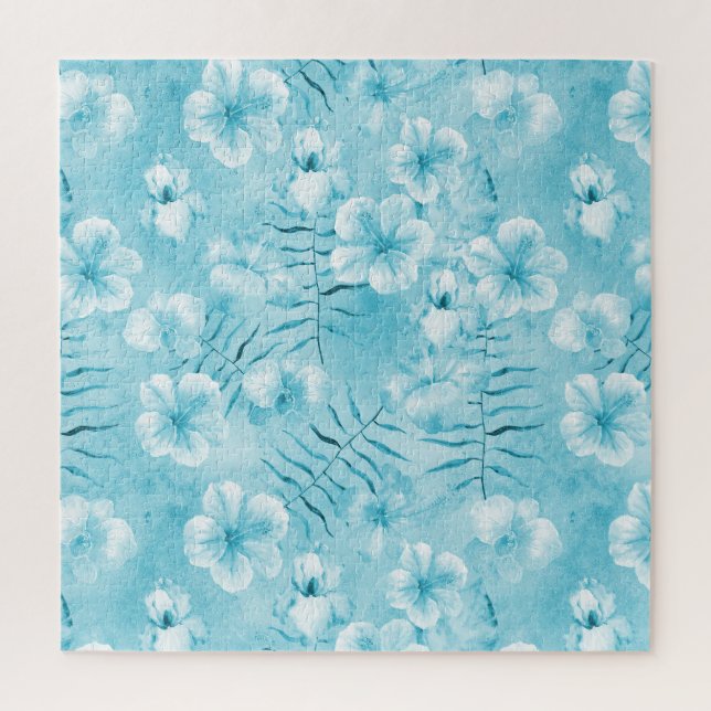 Puzzle Aqua tropical Orchidées blanches Hibiscus Floral (Vertical)