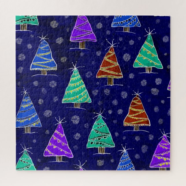 Puzzle Aquarelle Arbres de Noël : Motif forestier. (Vertical)