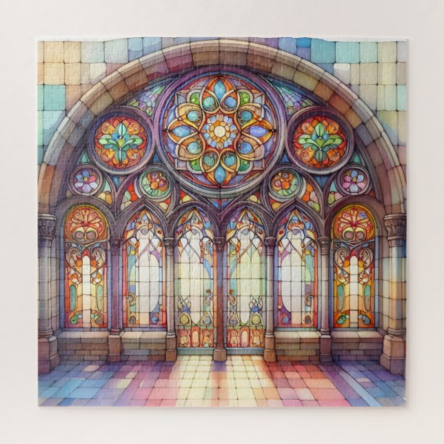 Puzzle Aquarelle Arch Cathedral verre doux jaune bleu (Vertical)