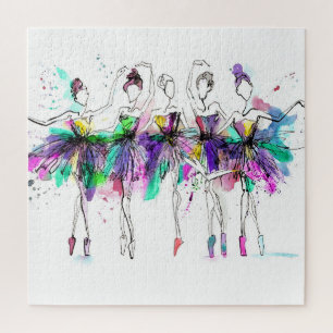 Puzzle Aquarelle Ballerinas : Bright Dance Illustration