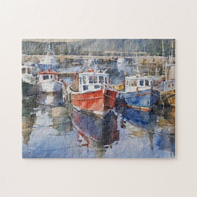 Puzzle Aquarelle Bateaux de pêche (Horizontal)