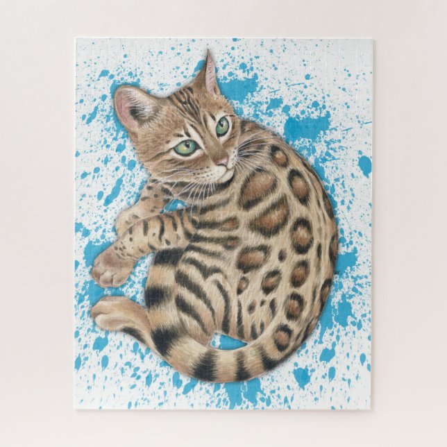 Puzzle Aquarelle Bengal Kitten Blue Splash (Vertical)