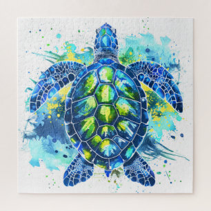 Puzzle Aquarelle bleu et vert Tortue de mer