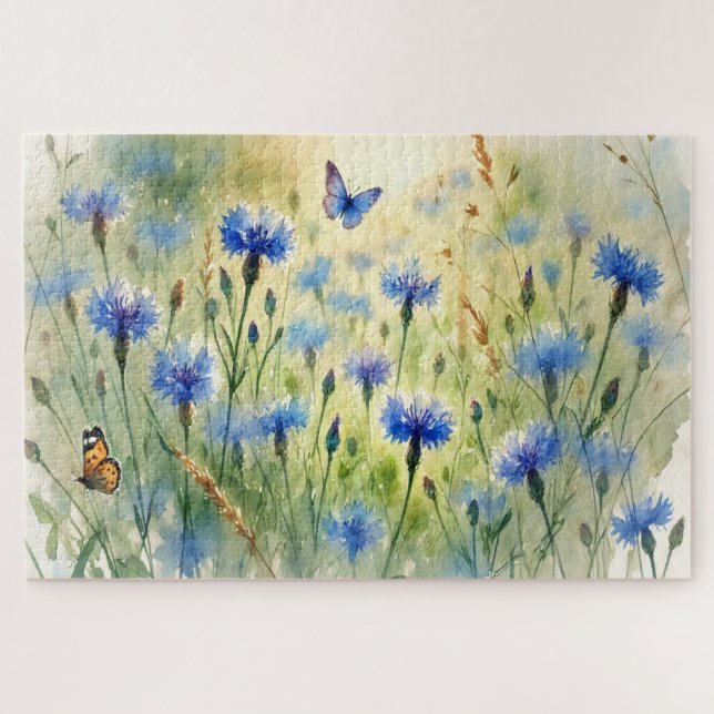Puzzle Aquarelle bleu Floral Cornflower Allemagne | (Horizontal)