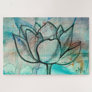 Puzzle Aquarelle bleu turquoise Fleur élégant Artsy Lotus