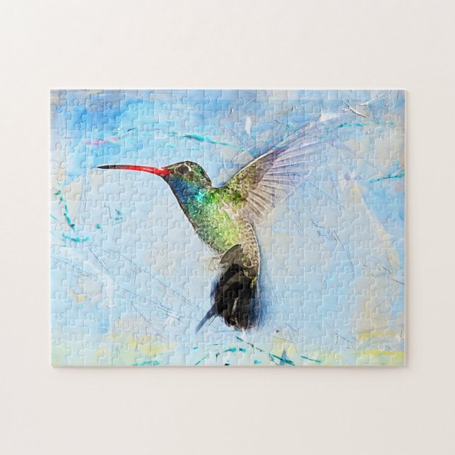 Puzzle Aquarelle bleu vert colibri (Horizontal)
