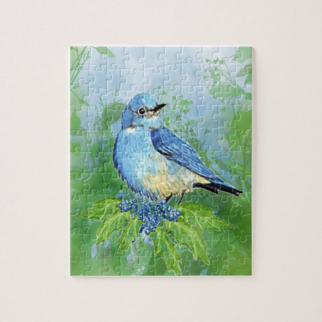 Puzzle Aquarelle Bluebird Oiseau Nature Art (Vertical)