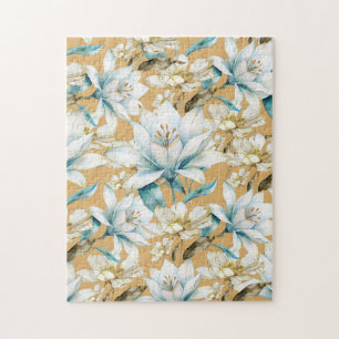 Puzzle Aquarelle botanique bleu blanc lily floral