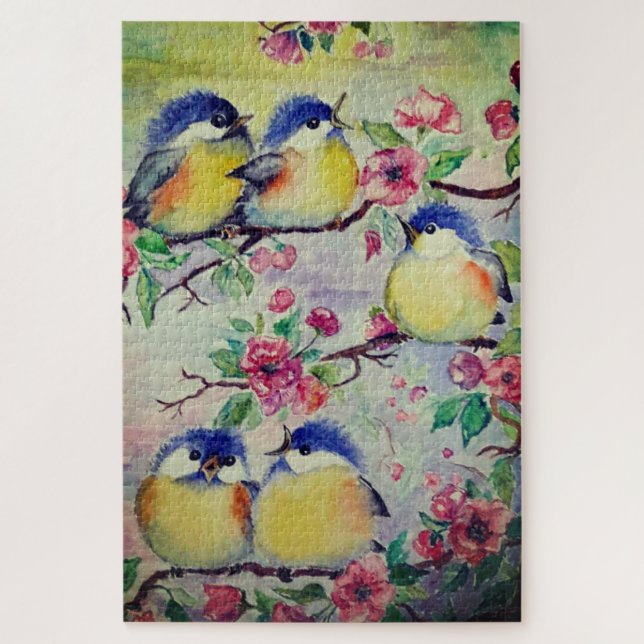 Puzzle Aquarelle - Bruants mignons - Oiseaux doux - Print (Vertical)