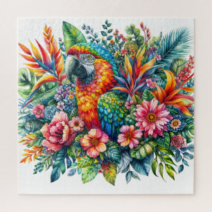 Puzzle Aquarelle colorée de perroquet floral