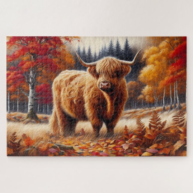 Puzzle Aquarelle d'automne de la vache Highland (Horizontal)