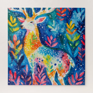 Puzzle Aquarelle de cerf hivernal coloré