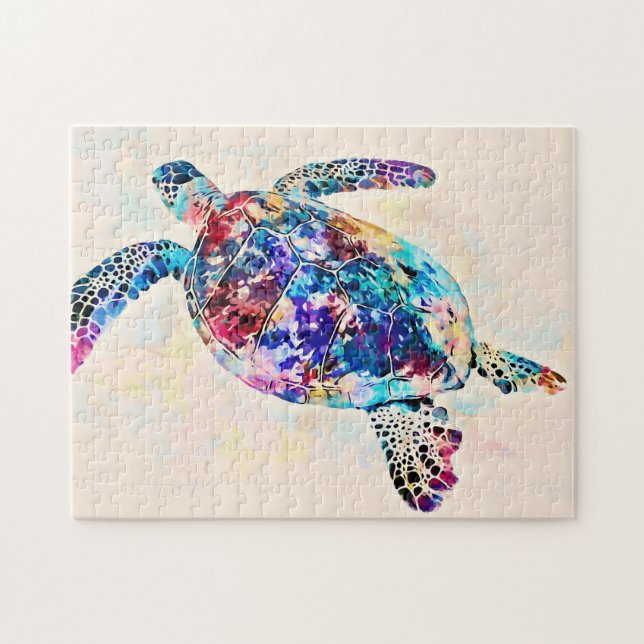 Puzzle Aquarelle de la tortue de mer d'Hawaï (Horizontal)