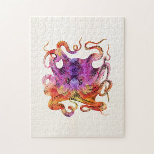 Puzzle Aquarelle de teinture d'octopus Vintage rétro viol