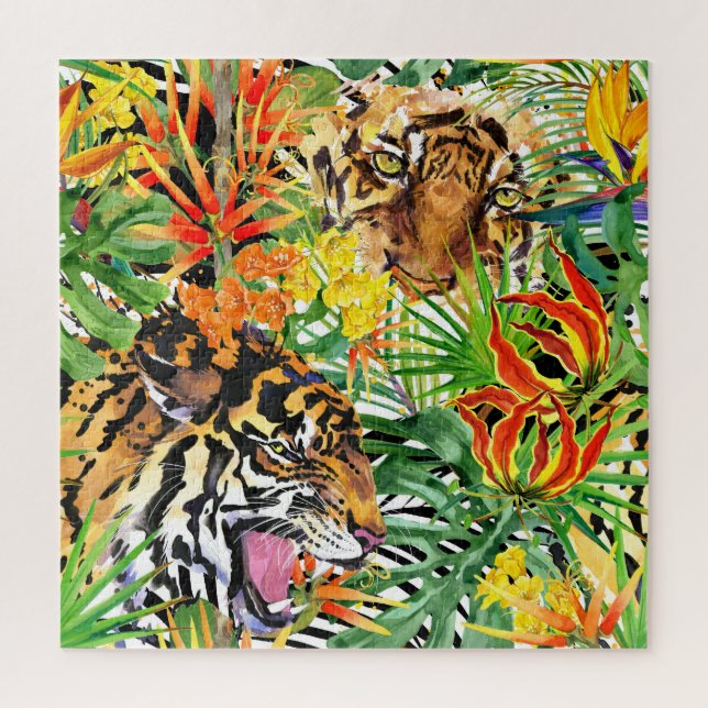 Puzzle Aquarelle de tigre tropical Motif de jungle (Vertical)