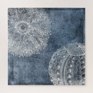 Puzzle Aquarelle d'oursin bleu marine bleu blanc