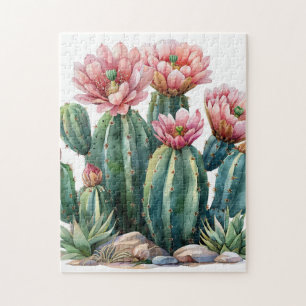 Puzzle Aquarelle fleurs du désert cactus.