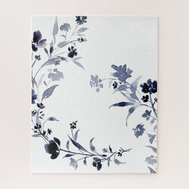 Puzzle Aquarelle florale bleu marine (Vertical)