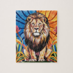 Puzzle Aquarelle florale du mignon Roi animal sauvage