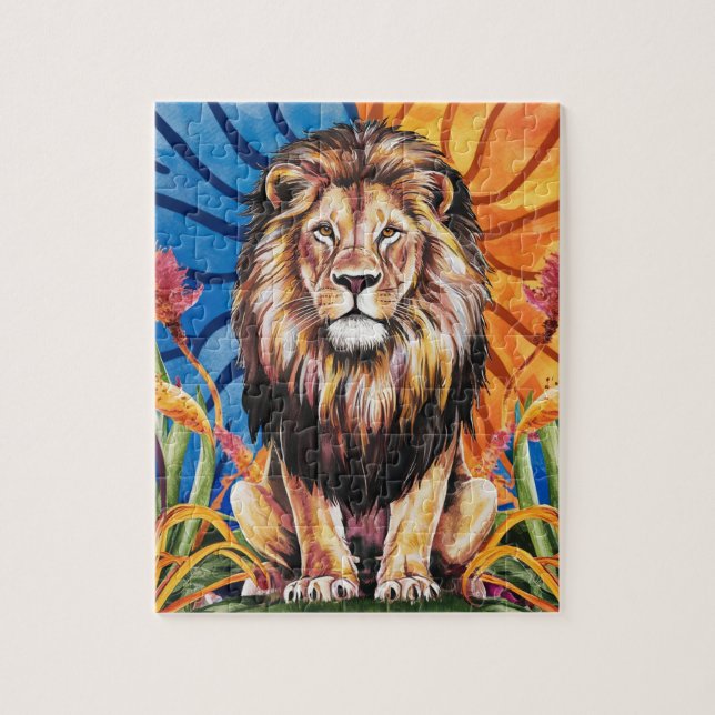 Puzzle Aquarelle florale du mignon Roi animal sauvage (Vertical)