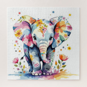 Puzzle Aquarelle florale Eléphant